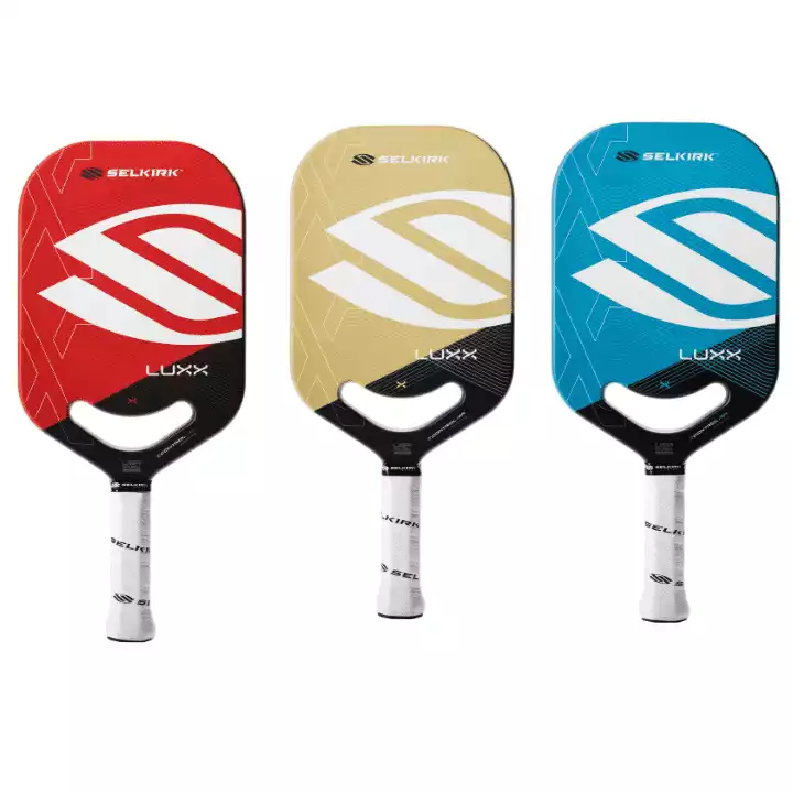 A group of 2024 Selkirk LUXX Control Pickleball Paddle with a white Overgrip.
