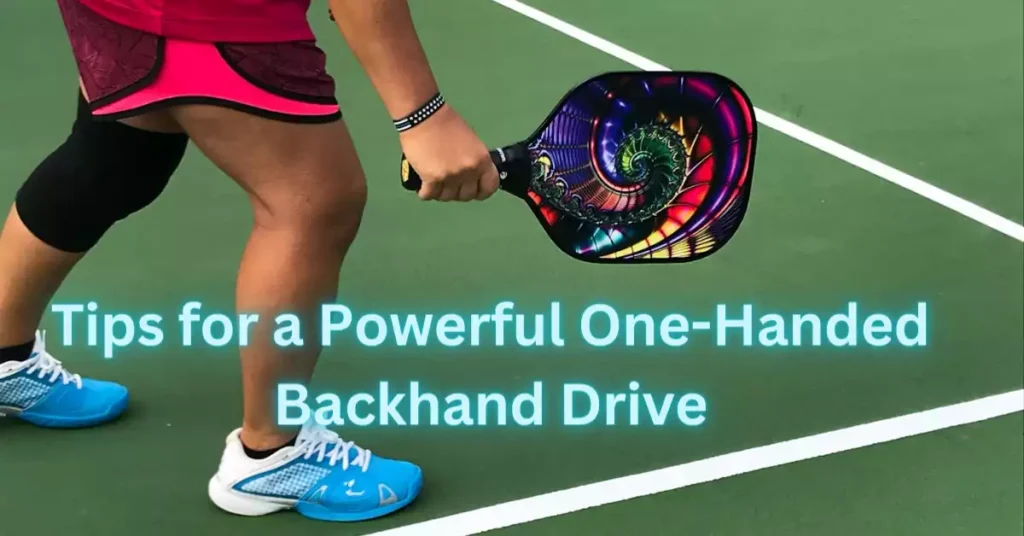 a person holding a pickleball paddle and teaching Tips for a Powerful One-Handed Backhand Drive