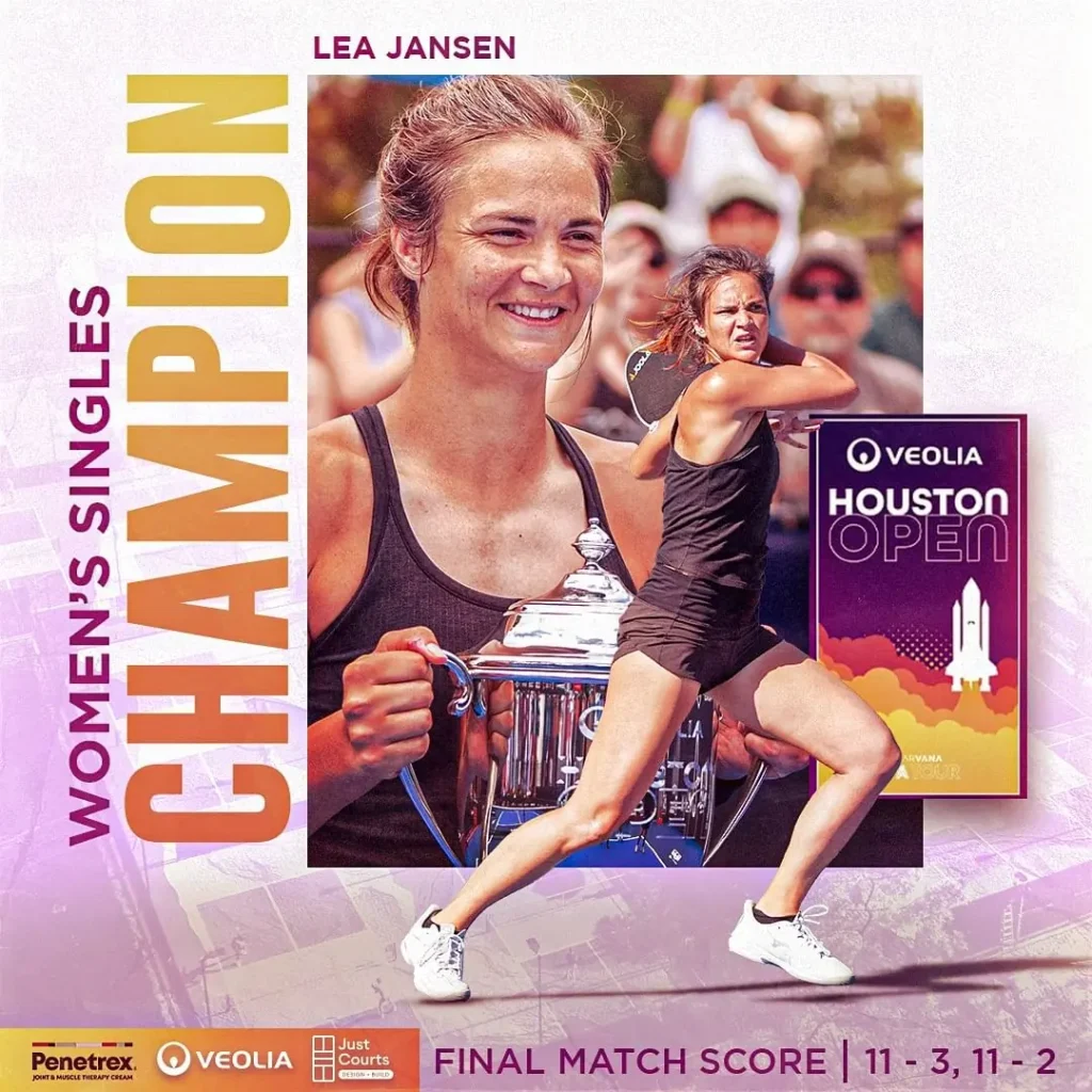 Just won the Women's Singles Championship in Houston with a final match score of 11-3, 11-2! Time to celebrate with some Penetrex joint & muscle therapy cream